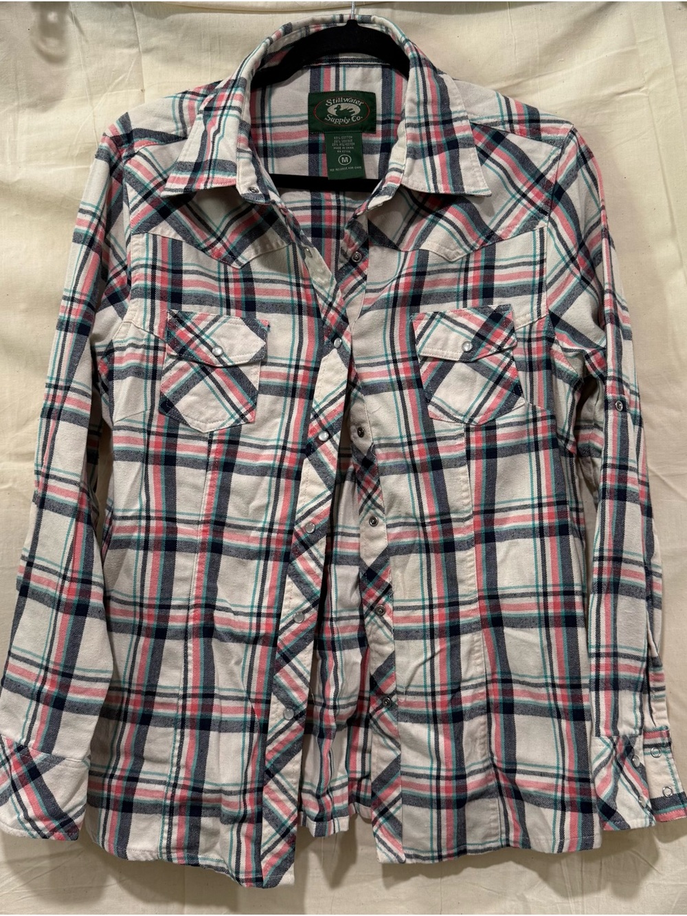 Stillwater White Plaid Button-Down Shirt with Pink & Navy Accents